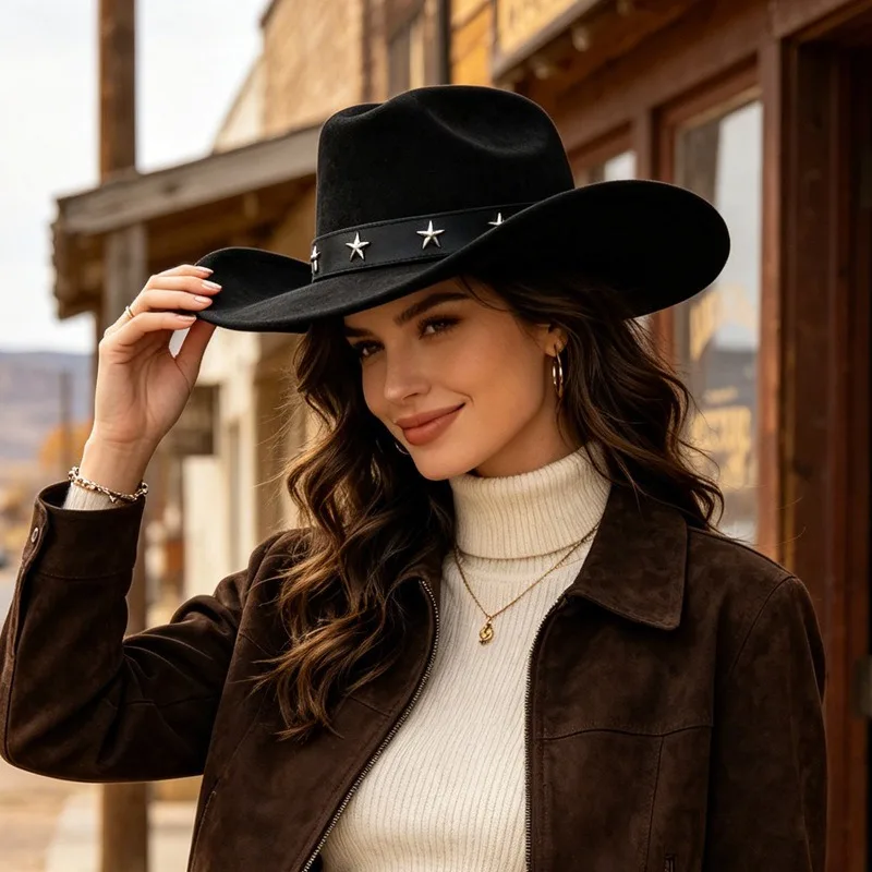 Women Hot Sale Wide Brim Cowbo - Fedora Hat Wool 评论和价格