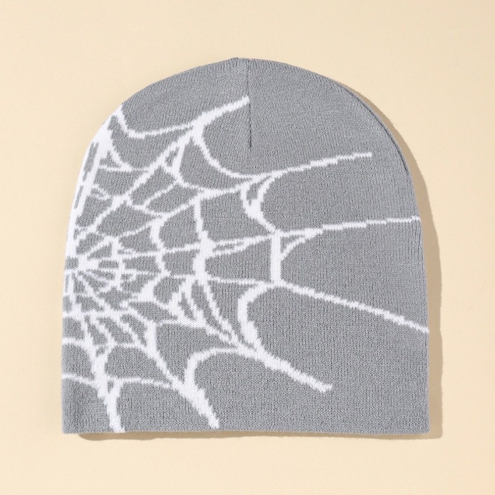 Y2K Soft Spider Web Pattern Be - Beanie Cuffed Knit 评论和价格
