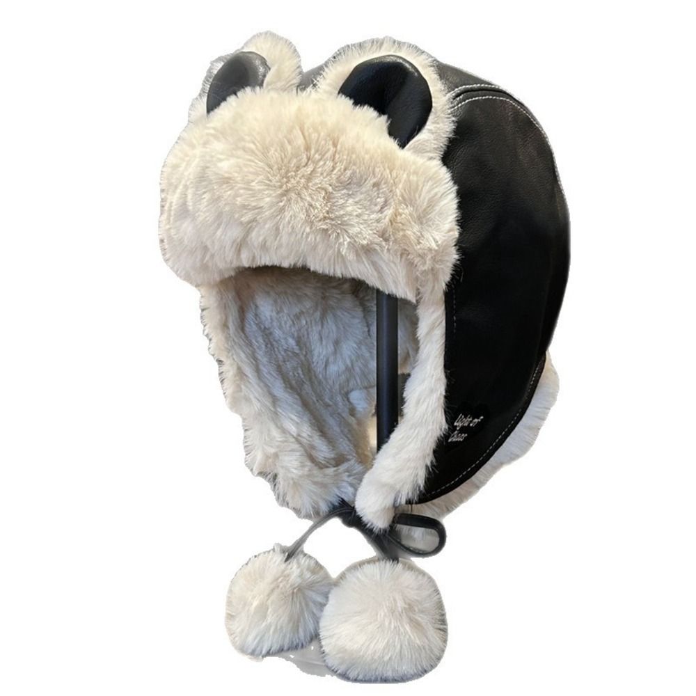 Cozy Faux Leather Bear Ear Tra - Trapper Hat Ear Flap 评论和价格