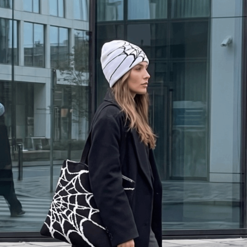 Gothic Soft Spider Web Pattern - Beanie Cuffed Knit 评论和价格