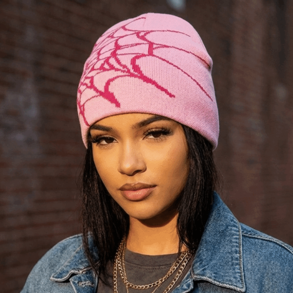 Gothic Soft Spider Web Pattern - Beanie Cuffed Knit 评论和价格